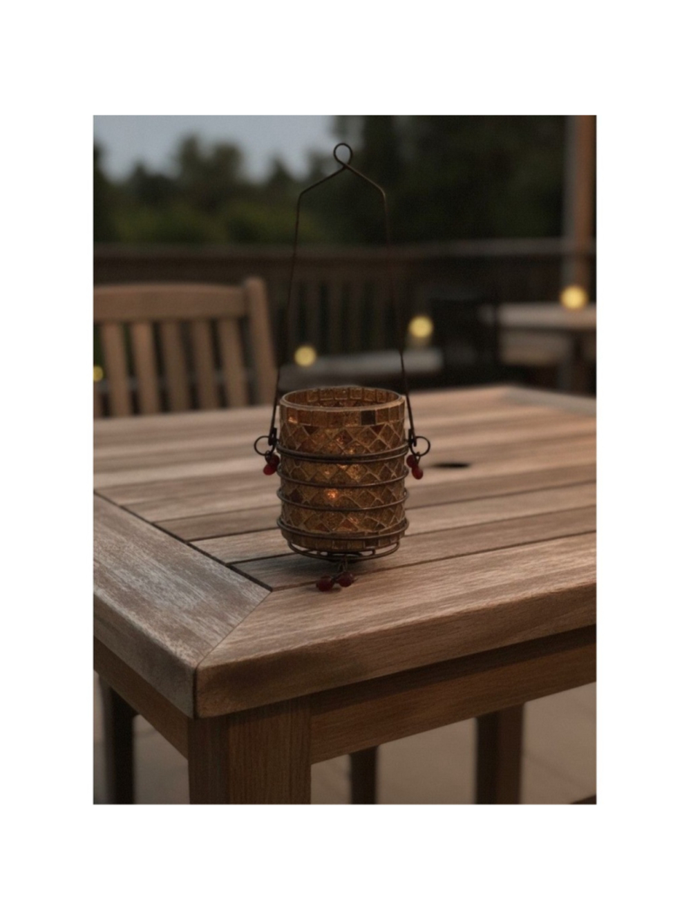 Large Mosaic Glass Hanging Lantern Amber Gold Bohemian Rustic Metal Candle Lamp